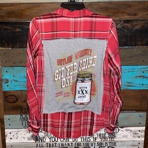Upcycled Sonoma plaid & Moon shiners shirt M